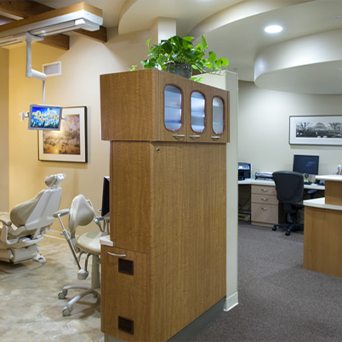 Newbury Park California dental office hallway looking into treatment rooms