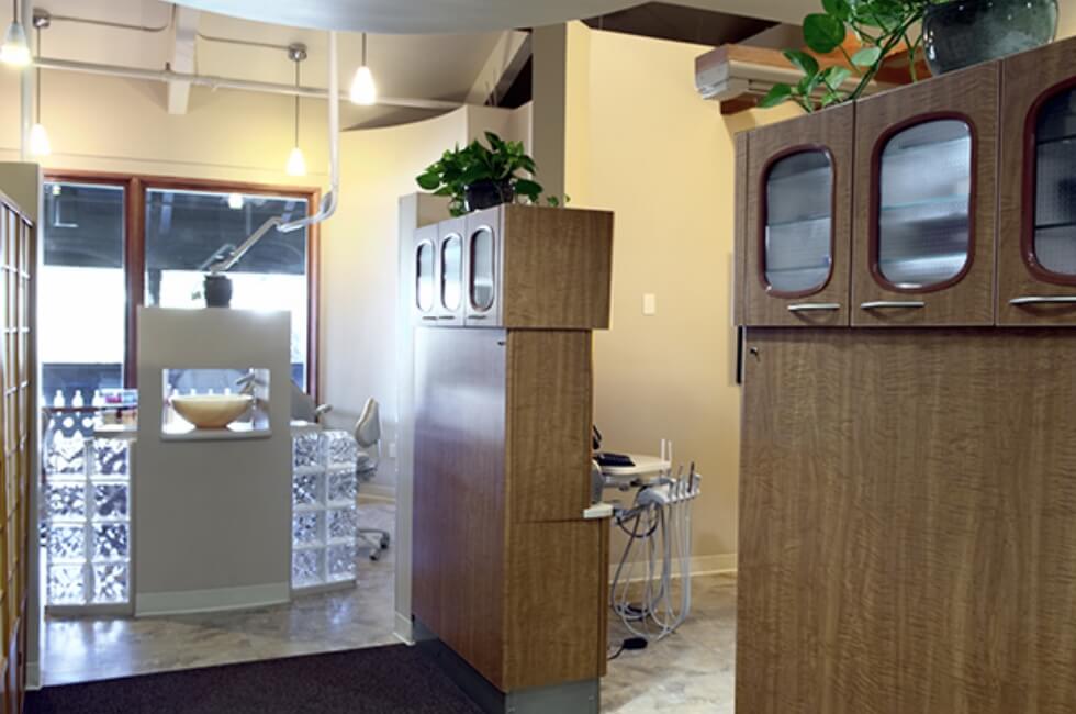 Hallway looking into dental treatment areas